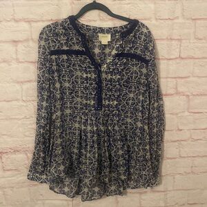 Anthropologie Maeve floral henley-style top